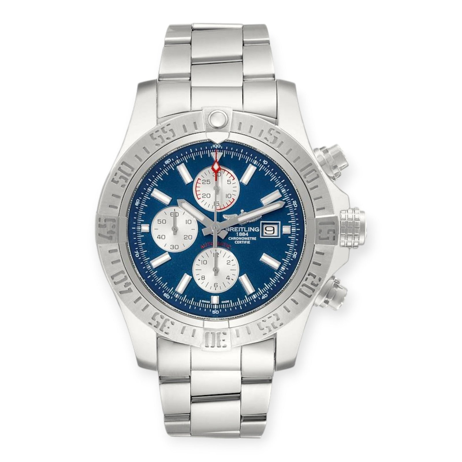 Pre-Owned-Breitling-Aeromarine-Super-Avenger-A13371-Blue-Dial-Steel-Mens-Watch-JD-Watches-NY.jpg Breitling Aeromarine Super Avenger A13371 Blue Dial Steel Mens Watch - Image 1