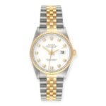 Rolex Datejust 36mm 16233  Steel Yellow Gold White Diamond Dial Mens Watch