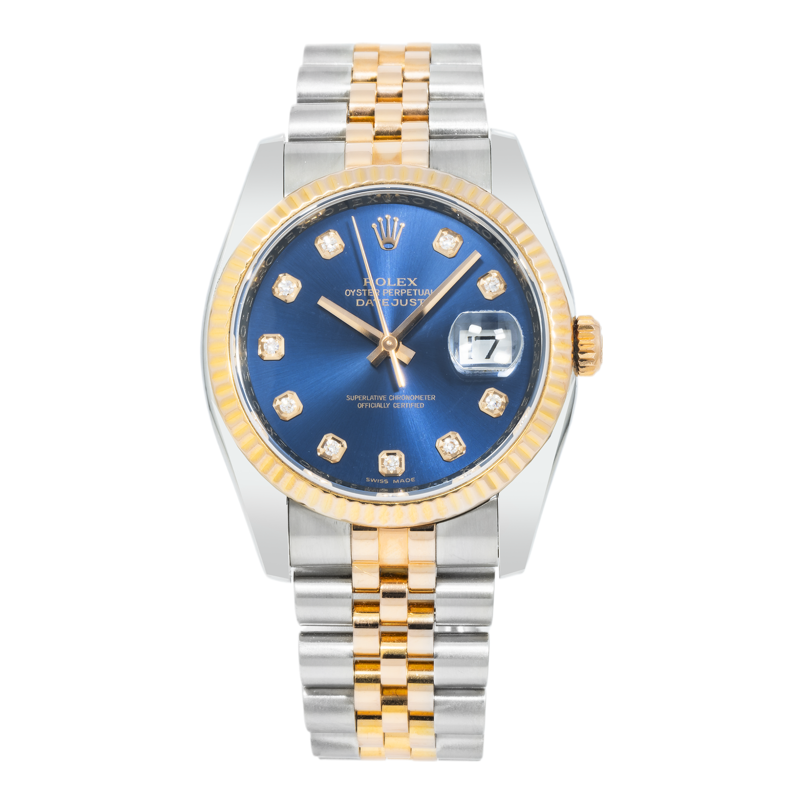 Pre-Owned-Rolex-Datejust-36mm-Steel-Rose-Gold-Fluted-Bezel-Ref_-116231-with-Blue-Diamond-Dial-and-Jubilee-Bracelet-Year-2008-2012-JD-Watches-NY.png Rolex Datejust 36mm Steel & Rose Gold Fluted Bezel Ref. 116231 with Blue Diamond Dial and Jubilee Bracelet (Year: 2008- 2012) - Image 1
