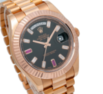 Rolex Day-Date II 41mm 218235 – Black Dial with Factory Ruby & Diamond Markers – 18K Rose Gold President Bracelet - Image 3