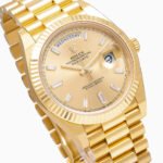 Rolex Yellow Gold Day-Date 40 Watch Champagne Baguette Diamond Dial - President Bracelet - Image 5